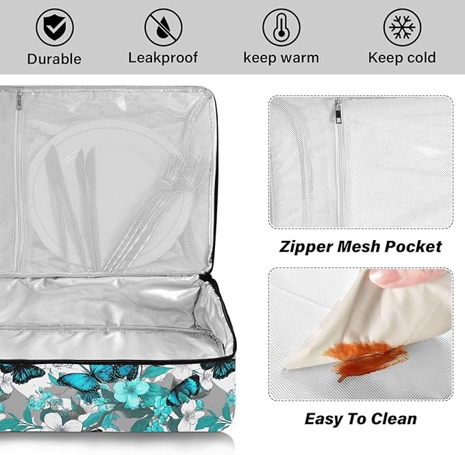 Casserole Carrier Cute Pattern Butterflies PrintInsulated Casserole Carrier for Hot or Cold Food Thermal Lunch Tote for Potluck Parties Picnic Beach Fits 9 x 13 Inches Baking Dish