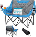 BIRDROCK HOME Double Camping Chair - Double Wine &amp Cup Holders - Blue &amp Grey Durable Padded Fabric Sturdy Frame 650 lb Cap. Storage Spacious Camping Sofa Loveseat for The Beach Sports O