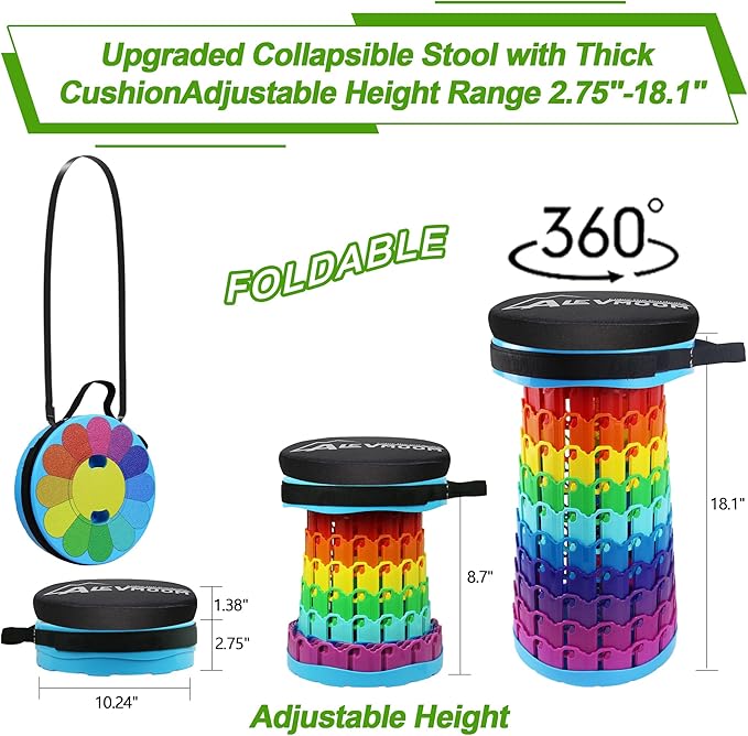 Portable Collapsible Stool with Swivel CarabinerH 18.1 More Sturdy and Lightweight Camping Telescoping Stool for Mountain Hiking BBQMax Load Capacity 600LBs