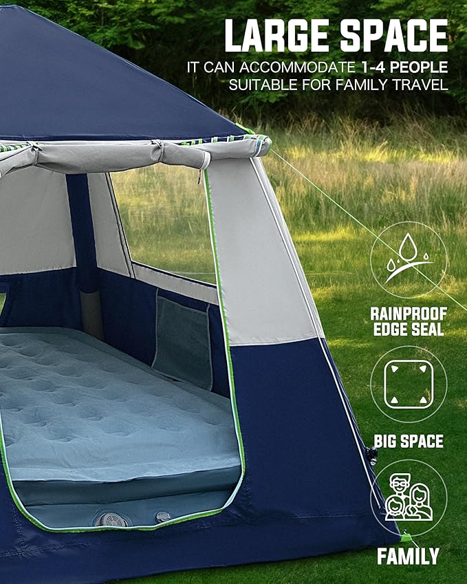 14.1'x6.5'x9' Inflatable Tents for Camping Portable 6/8/10 Person Blow Up Air Tent Waterproof Windproof Easy Setup Large Family Tent with 2 Doors 6 Windows Mosquito Screen