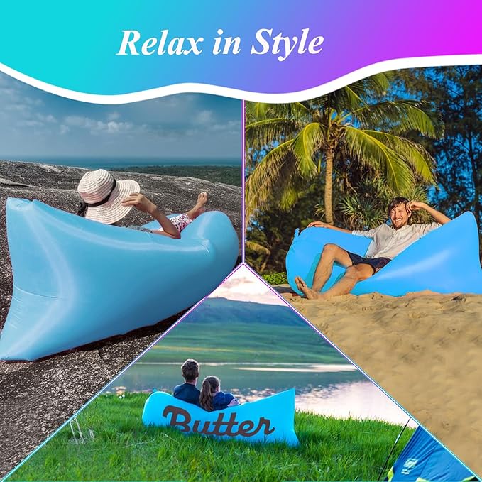 Inflatable Lounger Air Sofa Portable Hammock Couch Air Sofa Water Proof&amp Anti-Air Leaking Design for Beach Camping Picnics Travel &amp Festivals