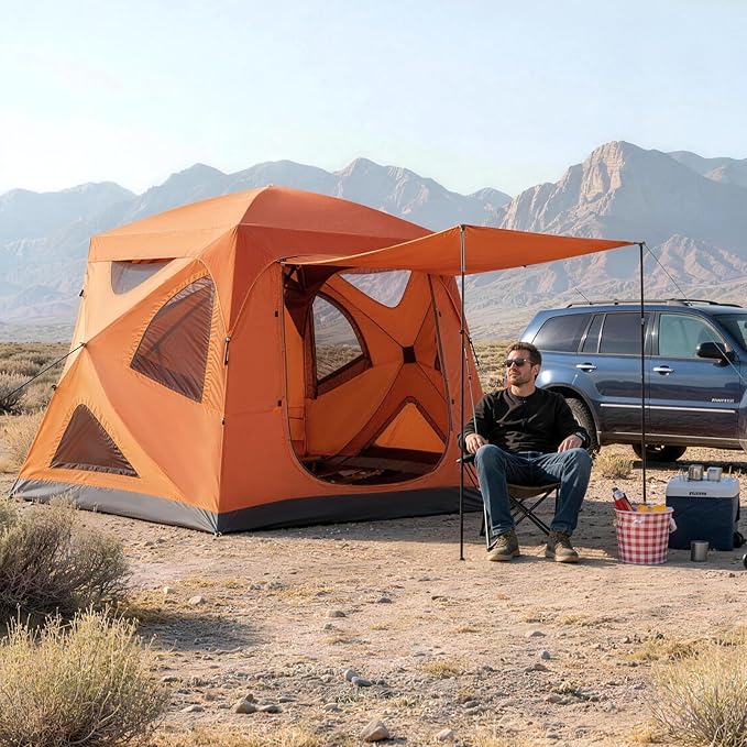 TIMBER RIDGE Camping Tent 4 Person Instant Pop Up Hub Tent with 8 Windows Easy 60 Second Setup Weather Resistant Family Cabin Tents with Rain Fly for Camping Hiking Outdoor Travel