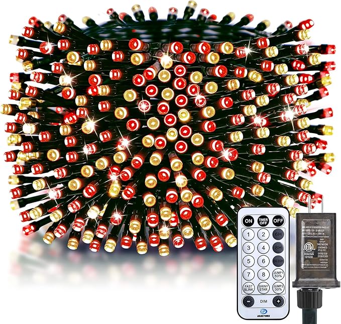 Christmas Cluster Lights Outdoor - 2000LED 100Ft Bright 8 Modes Timer Remote Waterproof Plug-in Fairy String for Tree Garland Window Xmas Decorations Red &amp Warm White