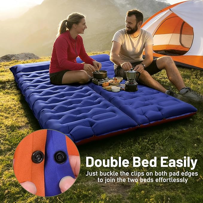 KASBAH Camping Sleeping PadExtra Wide 6 inch Thick Inflatable Sleeping Pads with Built-in Foot Pump and PillowUltralight Camping Mat Gear for Outdoor HikingCamping