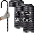 AAGUT Rebar Stakes 16 Inch J Hook Heavy Duty 24 Pack 3/8 Inch Black Coated Metal Steel Ground Anchors Chain Link Fence Stakes for Camping Tent Inflatables Yard Decorations Canopies &amp Swing Set