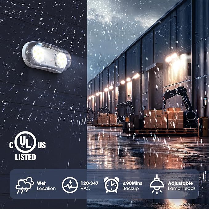 Wet Location Rated Outdoor Emergency LightWaterproof Exterior Led Emergency Lights with Battery BackupAdjustable HeadsCommercial Hardwired Emergency LightingUL Listed120-347V (6 Pack)
