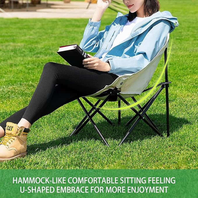 Outdoor Folding Moon Portable Portable Camping Chair Backpacking Chair Ultralight &amp Compact 308 Lbs Capacity for Outdoor Camp Travel Beach Picnic Hiking-Black