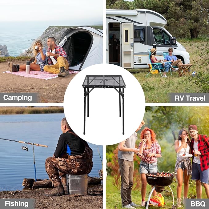 RedSwing Portable Grill Table for Outside Aluminum Square Folding Grill Stand Table for Outdoor Camping Picnic BBQ Lightweight Adjustable Height 24x24 Black