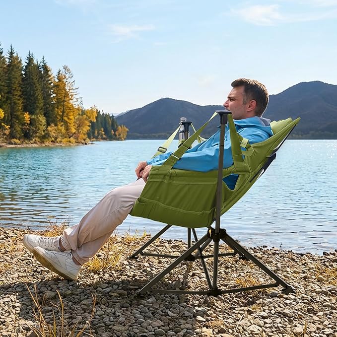 TIMBER RIDGE Hammock Camping Chair with Adjustable Backrest Heavy Duty Folding Hammock Chair Supports 300lbs Portable Hammock Chair for Camping Travelling and Patio Green