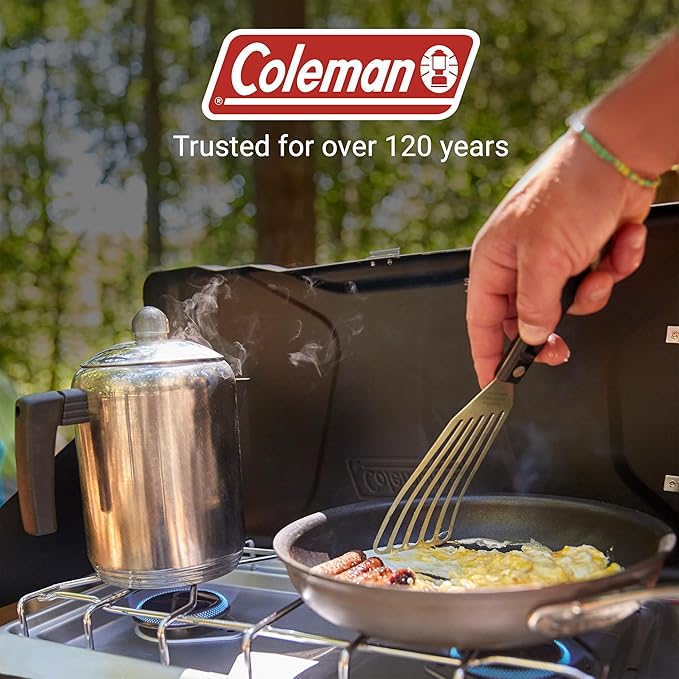 Coleman Triton+ 2-Burner Propane Camping Stove with InstaStart Ignition Portable Camping Cooktop with 2 Adjustable Burners &amp Wind Guards 22000 BTUs of Power for Camping Tailgating Grilling