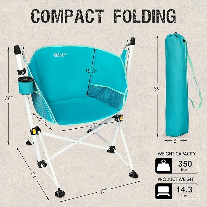 Portal Hammock Camping Chair Folding Rocking Chair Portable Swinging Chair with Cup Holder for Outdoor Lawn Backyard Patio Car Camp Sports ConcertsSupport 350 lbs Blue 2 Pack