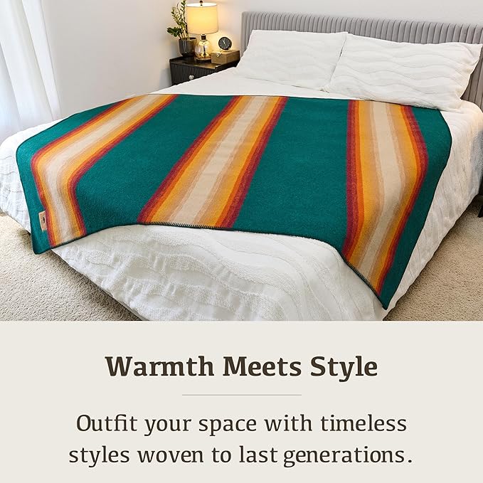 Chubbuck 100% Wool Blanket Camping (60 x 84) - Large Warm Blanket for Camping Emergency Outdoor Concerts and Home Use - Fire Retardant Soft and Warm Blankets for Winter (Turf)