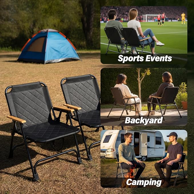 BDL Folding Beach Backpack Chair Outdoor Folding Portable Camping Chair with Armrest for Patio Garden Yard Beach Supports 300 lbs 2 Pack (Black Classic)