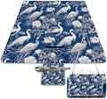 Blue and White Chinese Style Chinoiserie Folk Waterproof Outdoor Picnic Blanket Sandproof Beach Mat for Camping Hiking Grass Travelling