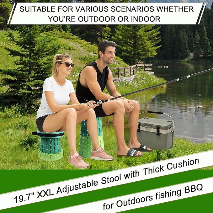 2026 Upgraded XXL Collapsible Stool with Thick Cushion19.7H-11.8D Telescoping Folding Stool for Adults More Sturdy Camping Stools with Load Capacity 1000lbs for OutdoorGardenFishingHiking