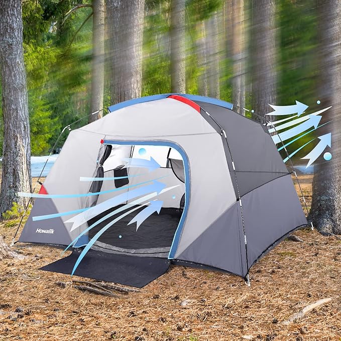 Camping Tent 4 Person Dome Tents Easy Set Up Waterproof Tent with Carry Bag Mesh Door Portable Family Tent with Rainfly for for Traveling and Family Hiking Blue
