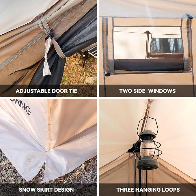 Hammock Hot Tent with Stove Jack - 4 Season Winter Tent with Snow Skirt PU3000mm Waterproof Cold Weather Wall Shelter with Big Mesh Door/Windows for Backpacking Camping Hiking (No Poles)