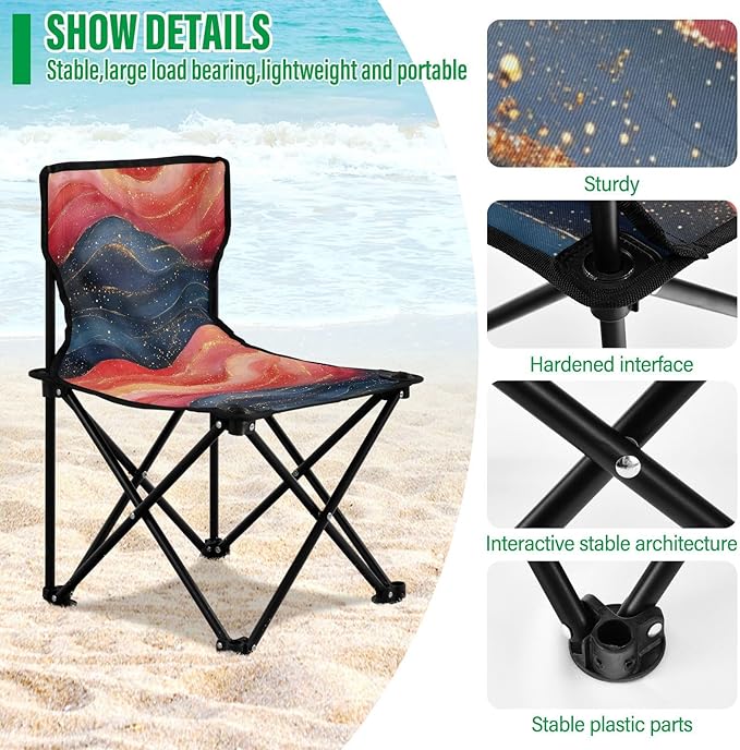 KLL Royal Blue and Red Wave Fluid Art Style Packable Backpacking Chairs Ultralight Collapsible Chair with Carrying Bag Lawn Chair for Picnic Hiking