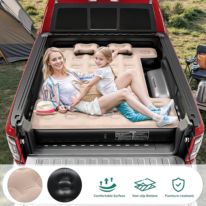 YITAHOME Truck Bed Air Mattress for 5.5-5.8 ft Short Beds Portable Inflatable Car Camping Mattress with Pump Pillows &amp Carry Bag for Travel Outdoor &amp Road Trips Black &amp Brown