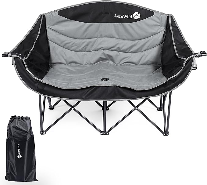 Double Folding Chair – Portable Loveseat for 2 Adults with 600 lbs Support – Water &amp UV Resistant Folding Outdoor Chair for Beach Picnic Camping