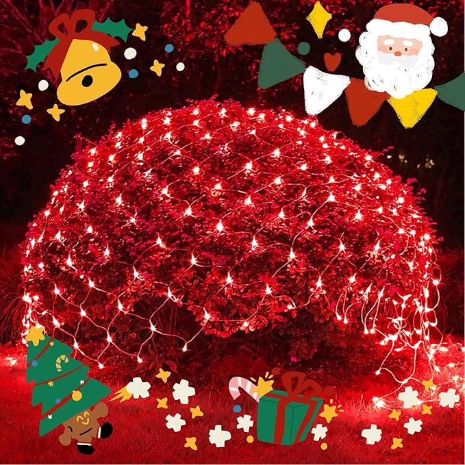 JMEXSUSS 200 LED Red Christmas Net Lights 9.8ft x 6.6ft Connectable Christmas Bush Lights with Remote 8 Modes Plug in Net Light Outdoor Mesh Light Waterproof for Tree Yard Valentines Decoration