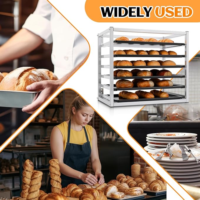 Zonon 6 Tier Wall Mounted Sheet Bun Pan Rack 28 x 18 x 21 Aluminum Baking Tray Racks Holds 6 Full-size Sheet Pans for Bakeries Restaurants Catering Kitchens