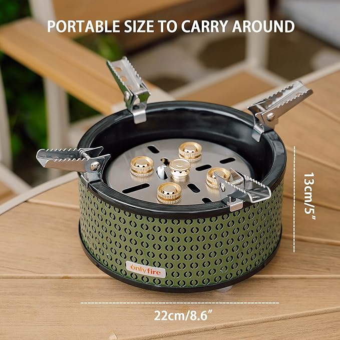 ONLYFIRE OUTDOOR LIVING Portable Camping Gas Stove with Storage Bag &amp Gas Adapters 5 Burners Propane Stove for Outdoor Patio Cooking Picnic Camping Hiking Tailgating Emergency Use Green GS344