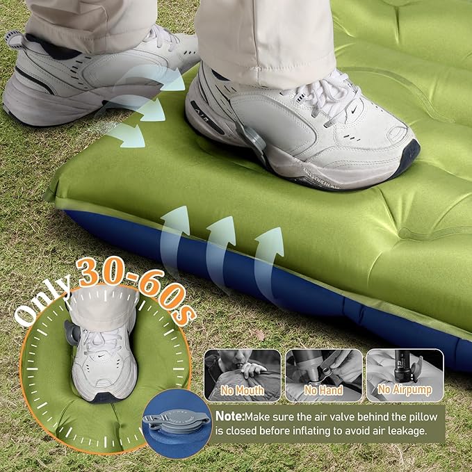 KASBAH Camping Sleeping PadExtra Wide 6 inch Thick Inflatable Sleeping Pads with Built-in Foot Pump and PillowUltralight Camping Mat Gear for Outdoor HikingCamping