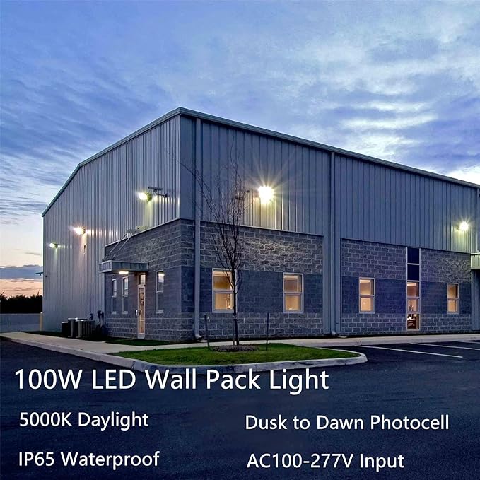 100W LED Wall Pack Dusk to Dawn 13000Lm 5000K Daylight Commercial Security Lighting400-600W MH Equivalent 100-277VETL Certified Outdoor LED Wall Pack Light for Parking Lot Doorway House