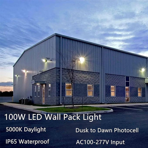 100W LED Wall Pack Dusk to Dawn 13000Lm 5000K Daylight Commercial Security Lighting400-600W MH Equivalent 100-277VETL Certified Outdoor LED Wall Pack Light for Parking Lot Doorway House
