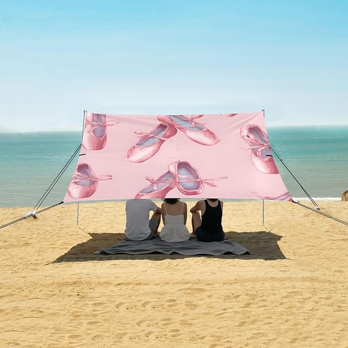 Ballet Shoes Pattern Camping Sun Shelter Beach Tent Portable Beach Sun Shade Outdoor Canopy for Camping Trips Fishing Picnic