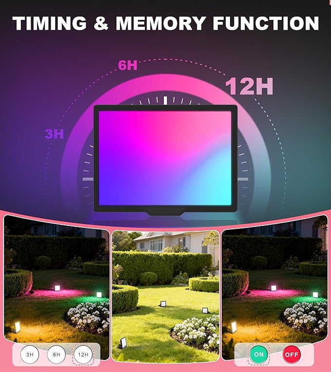 100W LED Flood Light with Remote &amp 6.6Ft Cable Christmas Floodlight RGB IP66 Waterproof Color Changing 5000K White Daylight Timing Waterproof Landscape Light Outdoor Uplight for Event 4 Pack