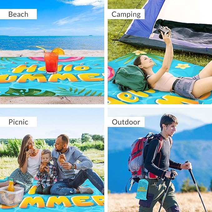 Beach Blanket - 110''x118'' Oversized Sandproof Waterproof Beach Mat - Extra Large Portable Blue Beach Blankets for Outdoor Picnic Hiking