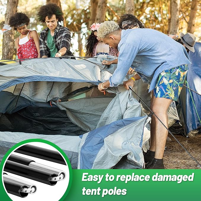 Aluminum Tent Poles Replacement - Pre-Assembled Tent Poles Stakes Fits Both Female and Male Ends - Lightweight Tent Pole Repair Kit for Hiking Camping Backpacking Tent 16FT 3IN