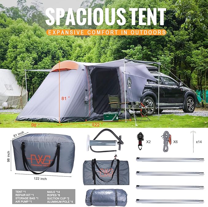 Inflatable SUV Tailgate Tent | Waterproof with Tarps Easy Setup Portable Car Tent with 2 Doors | Perfect for SUV &amp MPV Camping