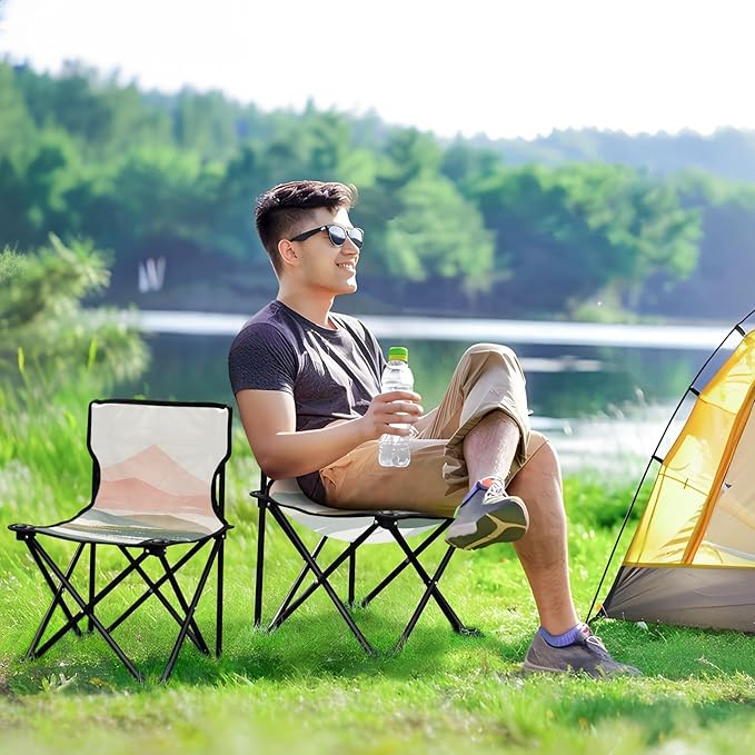 Mountains in Fog Portable Camping Chairs Folding Chair - Durable Oxford Fabric Lightweight Iron Frame Easy Fold Design - Ideal for Outdoor Activities Camping Fishing and Travel