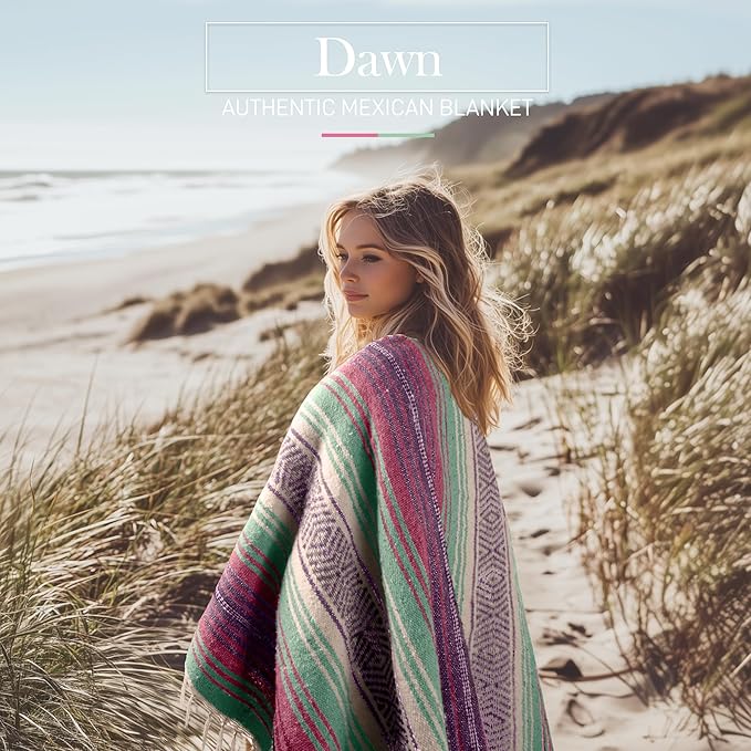 Hydration Nation Authentic Extra Large Mexican Blanket (70x50) - Handwoven Yoga Serape- Artisanal Falsa Beach Camping Picnic Outdoor - Dawn