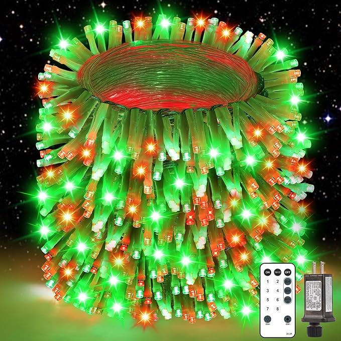 Christmas Lights String Outdoor Indoor Xmas Tree Decorations Lights Plug in Twinkle Fairy Light with Remote Timer Dimmable for Room Yard Holiday Party Wedding Decor (Red and Green 403FT 1200 LED)