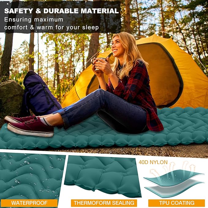 MEETPEAK Camping Sleeping Mat Inflatable Sleeping Pad Foot Press Lightweight Camping Pad for Backpacking Hiking Traveling Durable Waterproof Air Mattress Compact Camping Pad