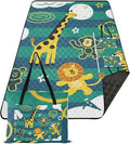 KLL Funny Giraffe Monkey Stripe Green Blue Waterproof Picnic Accessories Sand Free Grass Camp Rug for Outdoorsy People Couples Gift estera de playa