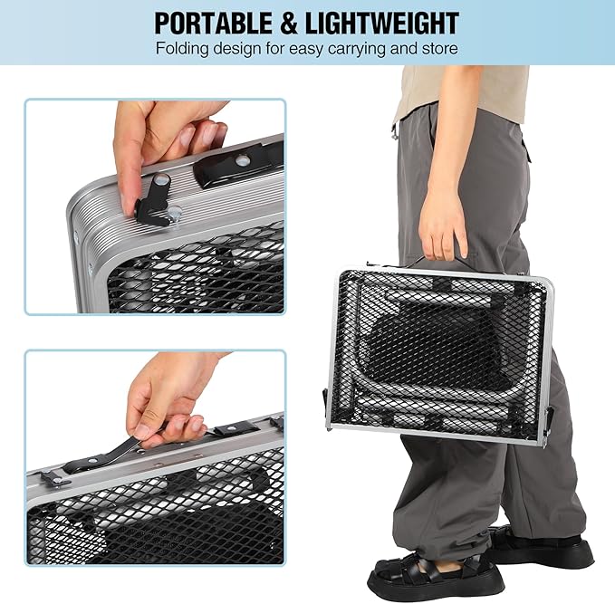 RedSwing Folding Grill Table Lightweight Height Adjustable Aluminum Table with Mesh Desktop and Mesh Bag for Outdoor Camping Picnic BBQ 2 Feet Sliver