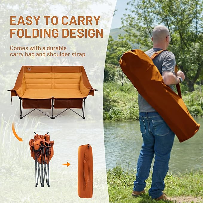 Timber Ridge Double Camping Chair Heavy Duty Outdoor Folding Camp Couch Loveseat Camping Chairs Perfect for Campsites Patio/Lawn Soccer Games or Other Youth Sports Supports 600 lbs