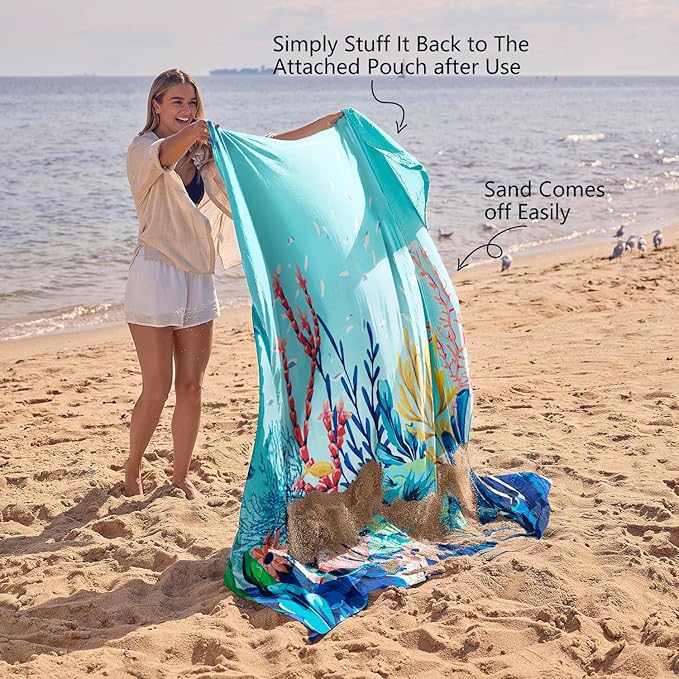 WEKAPO Beach Blanket Waterproof Sandproof Oversized Extra Large Beach Mat Sand Free Lightweight &amp Compact Sand Free Mat with 6 Stakes &amp 4 Corner Pockets