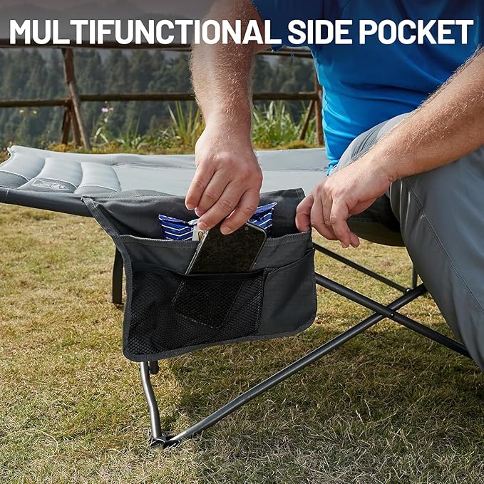 TIMBER RIDGE Extra Wide Heavy Duty Camping Cot for Adult Easy Set Up Oversized Sleeping Cot with Carry Bag for Camping Travel and Outdoors Support up to 450lbs Grey 2 Pack