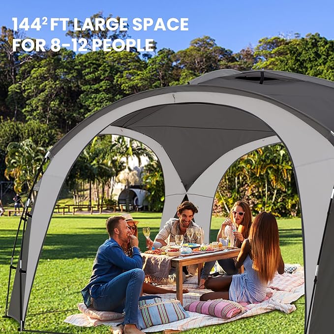Beach Tent 12 X 12ft Large UPF50+ Pop Up Canopy with 2-Pcs Side Wall Sun Shelter Rainproof Waterproof for Camping Trips Backyard Fun Fishing Parties Or Picnics(Gary)
