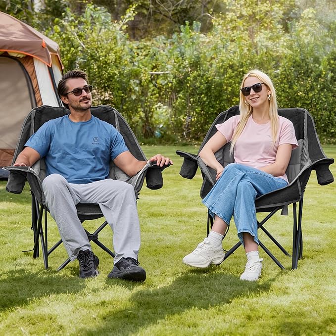Oversized Camping Chair Portable Folding Padded Camp Chairs with Side Pocket Cup Holder Heavy Duty Support 500LBS Outdoor Lounge Chair for Adults Fishing Sports Trip Black