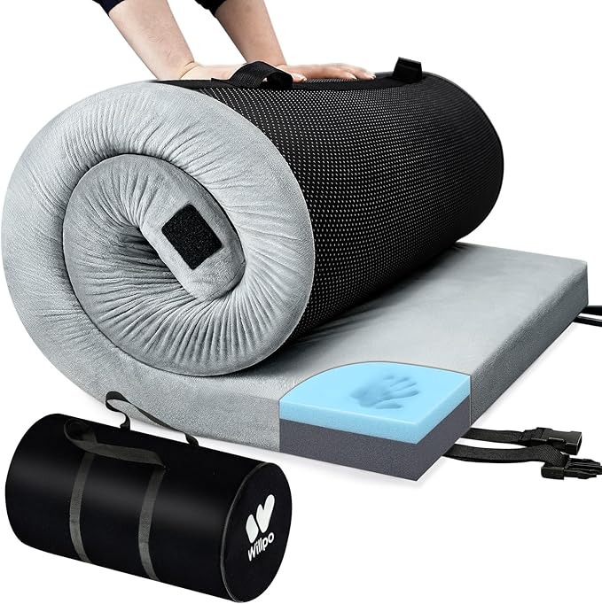 Willpo CertiPUR-US Memory Foam Camping Mattress with Travel Bag and 2 Interchangeable Covers Lightweight Portable Sleeping Pad for Tents Guest Beds Home