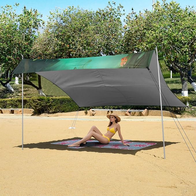 Cute Sloth Beach Tent Sun Shelter 9.2' x 10.5' Beach Canopy with 4 Sandbags 4 Stability Poles Sand Shovels - Tent Canopy for Beach Camping Fishing Picnics