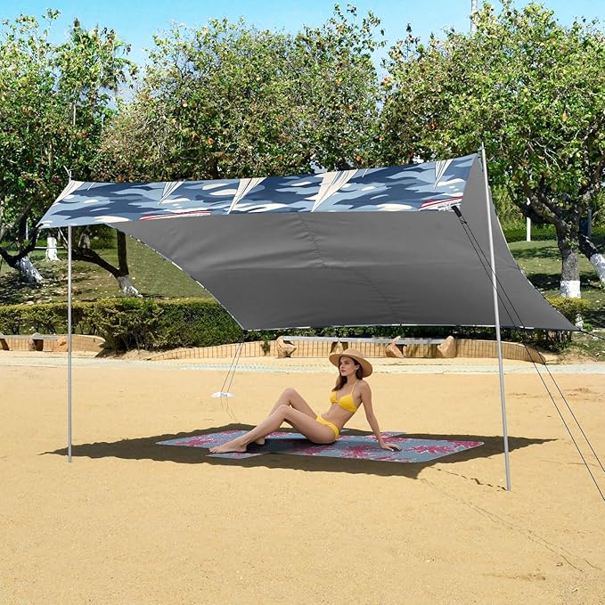 Camping Sun Shelters Sailboat in Waves Pattern Beach Canopy 126 * 110.2in