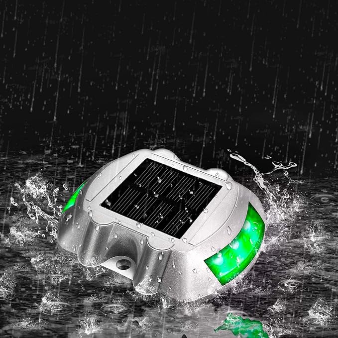 JIGUOOR Solar Deck Lights LED Driveway Lights Solar Powered Dock Light Outdoor IP68 Waterproof Road Markers for Step Sidewalk Stair Boat Garden Ground Pathway Yard (Green 14 Pack)